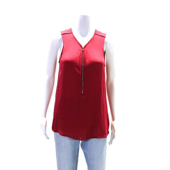 Sport The Kooples Womens V-Neck Half Zip Pullover Tank Top Blouse Red Size M - Picture 1 of 4